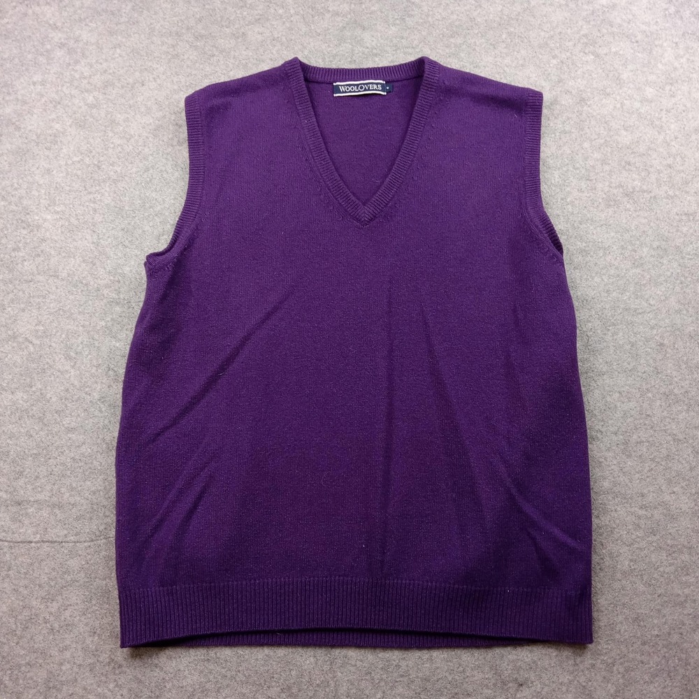 WoolOvers Sweater Vest Mens Medium Purple 100% Wool V‎ Neck Sleeveless Knit